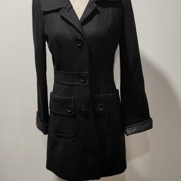 Tulle Black Walker Coat, Size Small, 60% Wool, 40% Viscose Dry Clean - Picture 9 of 15